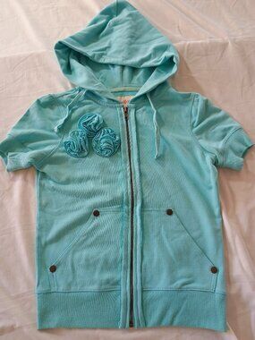 Papaya I Love It | Flowery Zip Up Hoodie Size: S Juniors Blue with 2 Big Pockets